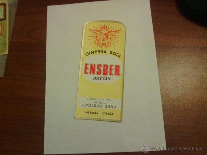 Etichette antiche: ANTIGUA ETIQUETA GINEBRA ENSBEL, DESTILERIAS ENRIQUE SANZ, VALENCIA