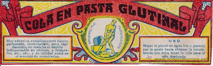 Etiquetas antiguas: Cola en pasta Glutinal (pegado a una cartulina)