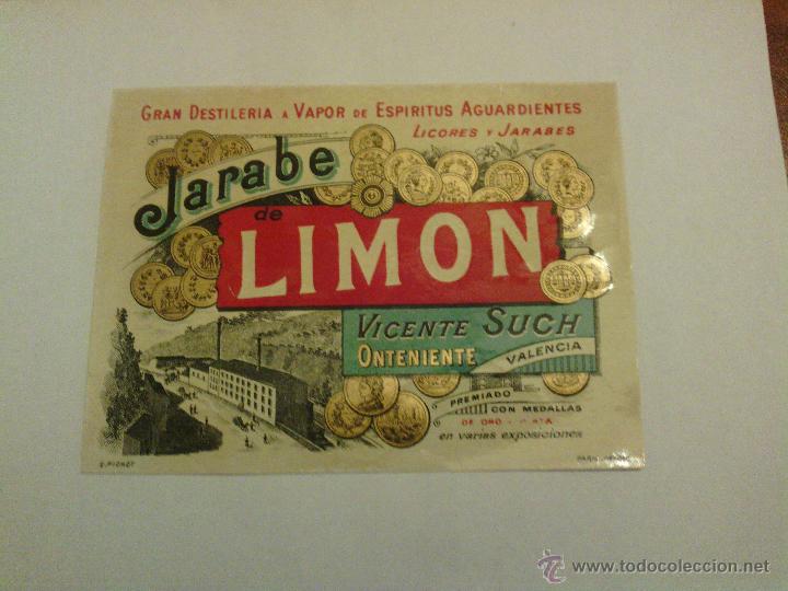 Old Labels: ANTIGUA ETIQUETA JARABE DE LIMON VICENTE SUCH ONENIENTE VALENCIA LITOGRAFIA E. PICHOT PARIS