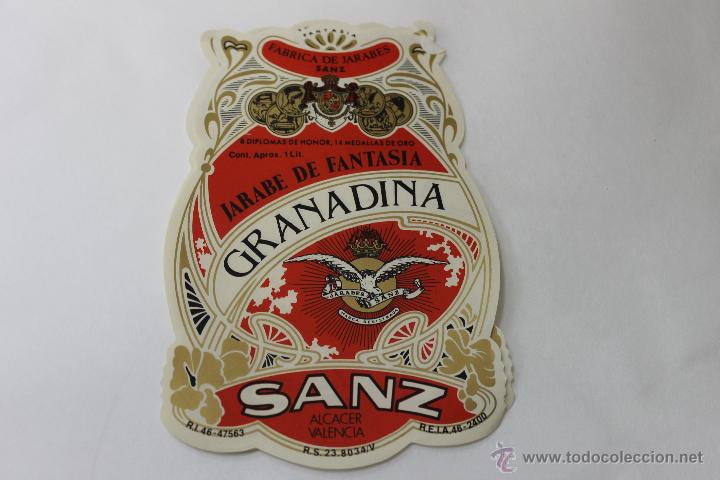 Etichette antiche: ETIQUETA BOTELLA GRANADINA, FABRICA JARABES SANZ, ALCACER VALENCIA
