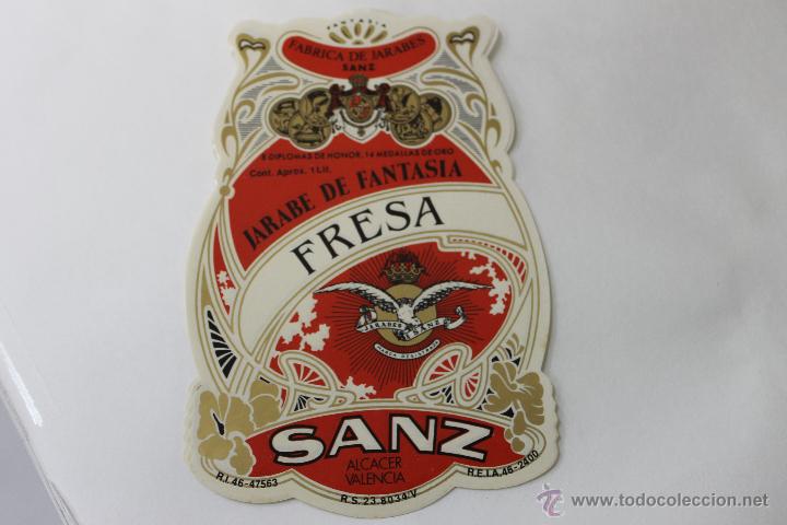 Etichette antiche: ETIQUETA BOTELLA FRESA, FABRICA JARABES SANZ, ALCACER VALENCIA