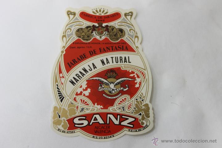 Old Labels: ETIQUETA BOTELLA NARANJA NATURAL, FABRICA JARABES SANZ, ALCACER VALENCIA