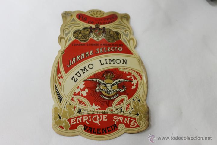 Old Labels: ETIQUETA BOTELLA ZUMO DE LIMON, FABRICA LICORES Y JARABES ENRIQUE SANZ, VALENCIA
