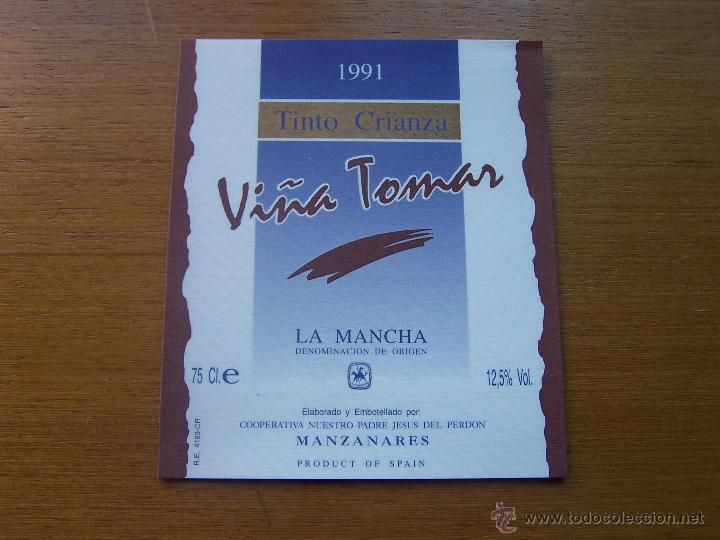 Etiquetas antiguas: VI&Ntilde;A TOMAR TINTO CRIANZA COOPERATIVA N&ordm; PADRE JESUS DEL PERDON Manzanares (Ciudad Real). PERFECTA