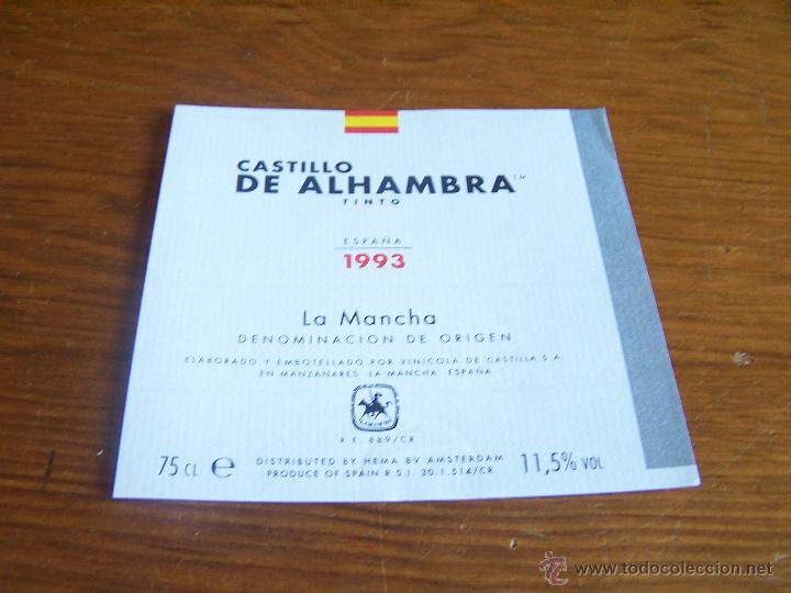 Old Labels: CASTILLO DE ALHAMBRA TINTO 1993 VINICOLA DE CASTILLA, S.A. Manzanares (Ciudad Real) PERFECTA