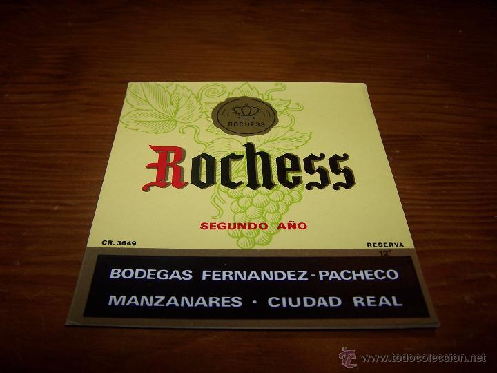 Etiquetas antiguas: VINO ROCHESS Manzanares (Ciudad Real) Bodegas Fdez. Pacheco. PERFECTA