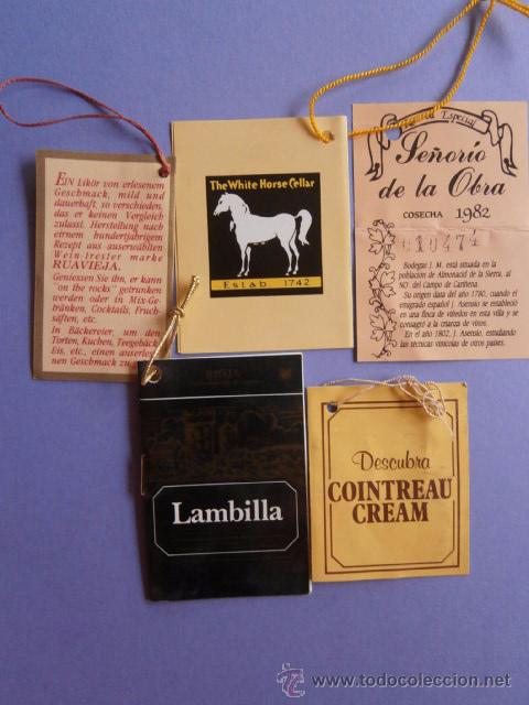 Etiquetas antiguas: ETIQUETAS DE VINOS Y LICORES - LAMBILLA - SE&Ntilde;ORIO DE LA OBRA - LOGAN - COINTREAU - RUALVIEJA