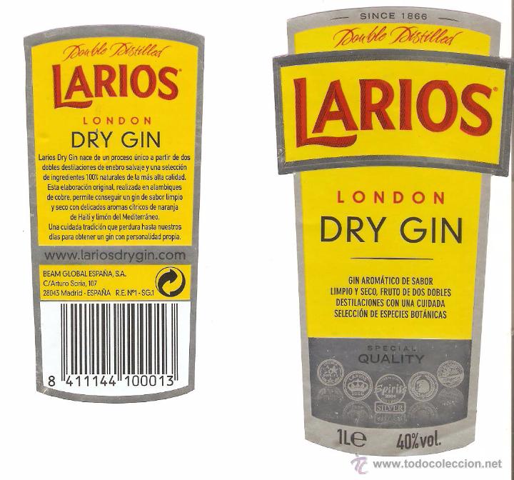 Etiquetas antiguas: ETIQUETAS, DESTILADOS, GINEBRA LARIOS., IMPECABLES