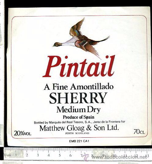 Etiquetas antiguas: ETIQUETA  DE VINO FINO AMONTILLADO PINTAIL, JEREZ DE LA FRONTERA