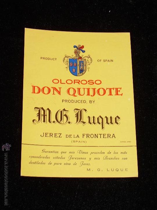 Etiquetas antiguas: ANTIGUA ETIQUETA DE OLOROSO DON QUIJOTE DE BODEGAS M.G. LUQUE - JEREZ DE LA FRONTERA