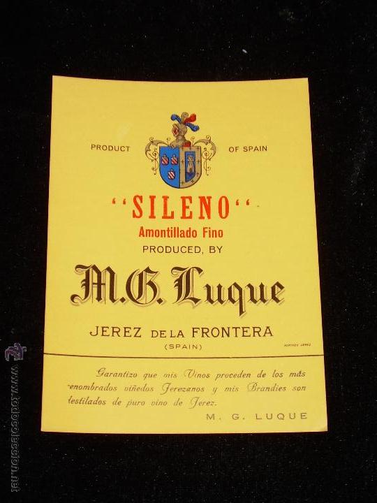 Etiquetas antiguas: ANTIGUA ETIQUETA DE AMONTILLADO FINO SILENO DE BODEGAS M.G. LUQUE - JEREZ DE LA FRONTERA