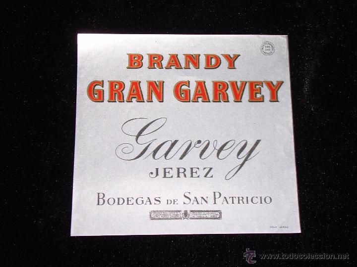 Etiquetas antiguas: ANTIGUA ETIQUETA DE BRANDY GRAN GARVEY DE BODEGAS SAN PATRICIO - JEREZ