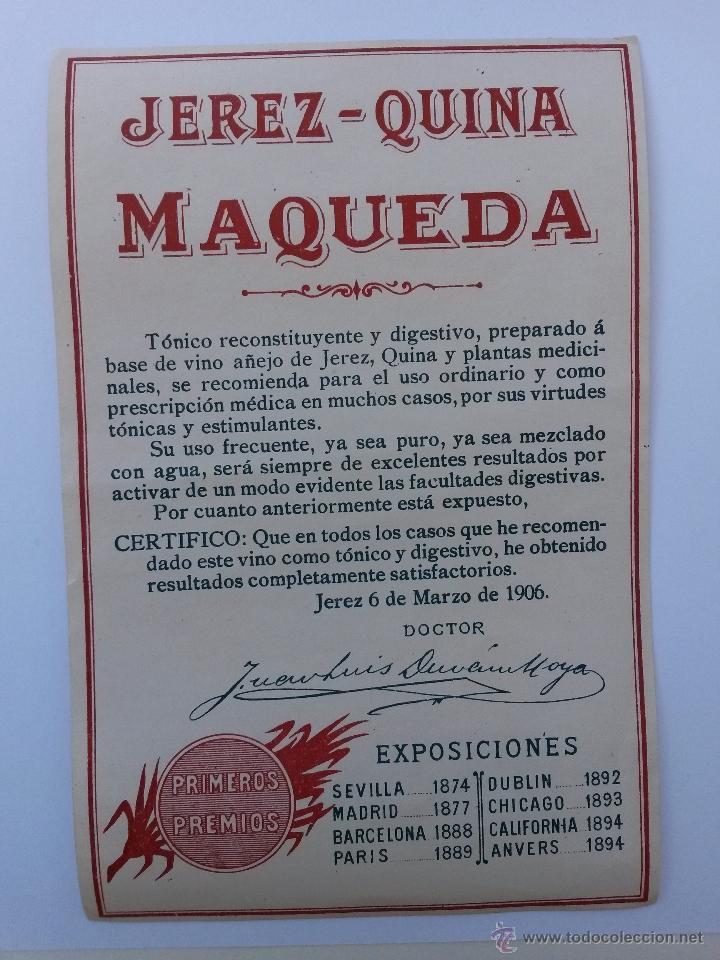 Etiquetas antiguas: Etiqueta de jerez quina, maqueda