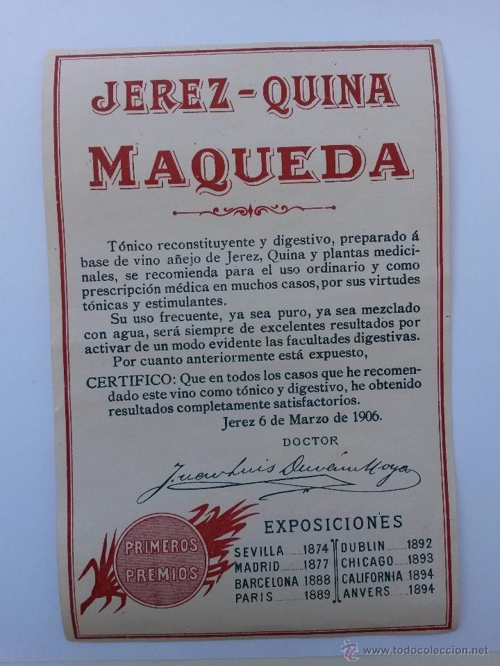Etiquetas antiguas: Etiqueta de jerez quina, maqueda