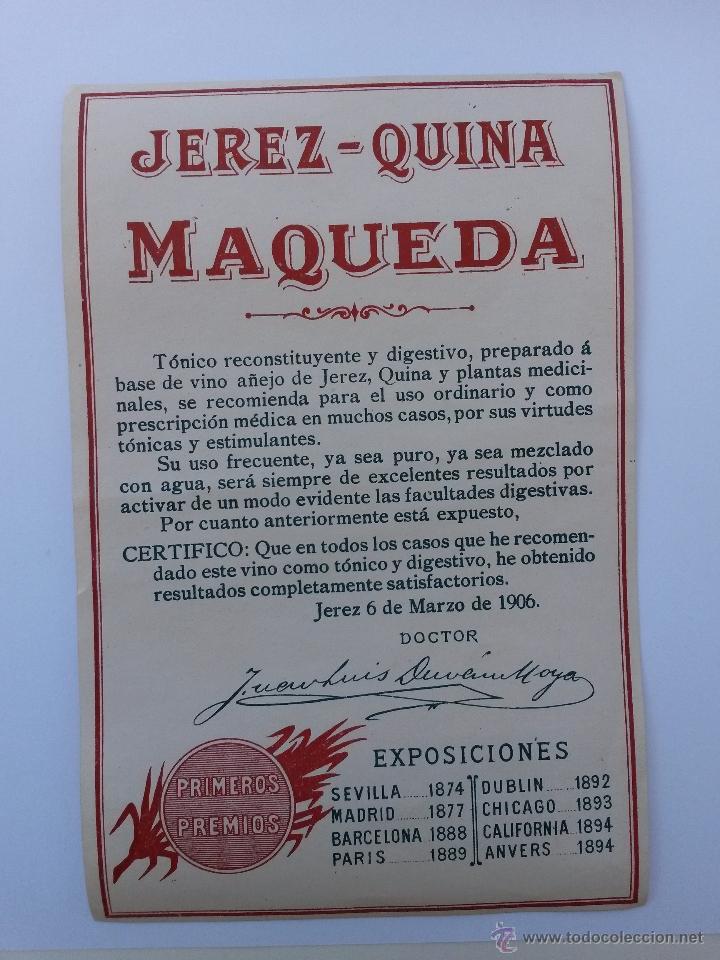 Etiquetas antiguas: Etiqueta de jerez quina, maqueda