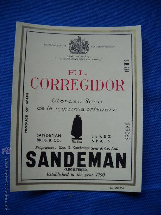 Etiquetas antiguas: ETIQUETA VINO - OLOROSO SECO EL CORREGIDOR - SANDEMAN