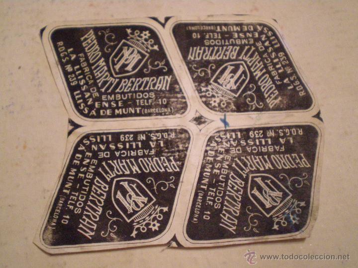 Old Labels: LLISS&Aacute; DE MUNT (BARCELONA). ETIQUETAS PEDRO MARTI BERTRAN. FABRICA DE EMBUTIDOS PRUEBA IMPRENTA.