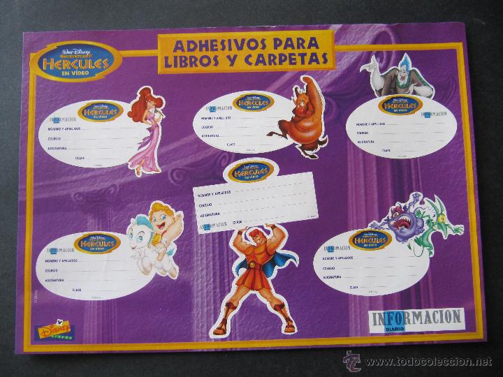 Etiquetas antiguas: ADHESIVOS PARA LIBROS Y CARPETAS. DE LA PELICULA HERCULES. WALT DISNEY. DIARIO INFORMACION.
