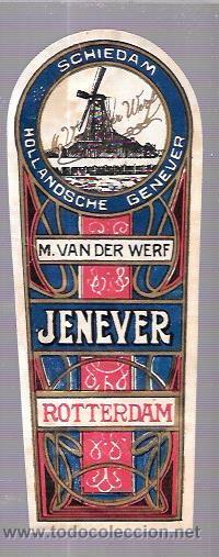 Etichette antiche: ETIQUETA JENEVER. M. VAN DER WERF. ROTTERDAM.