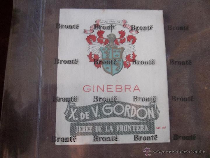 Etiquetas antiguas: Ginebra X. de V. Gordon Jerez de la Frontera Etiqueta