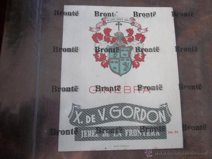 Etiquetas antiguas: Ginebra X. de V. Gordon Jerez de la Frontera Etiqueta