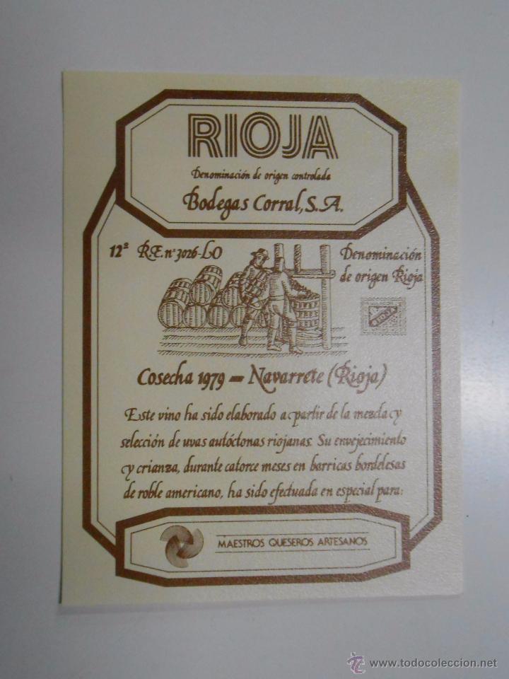 Etiquetas antiguas: ETIQUETA BOTELLA DE VINO COSECHA 1979 NAVARRETE BODEGAS CORRAL RIOJA. TDKP6