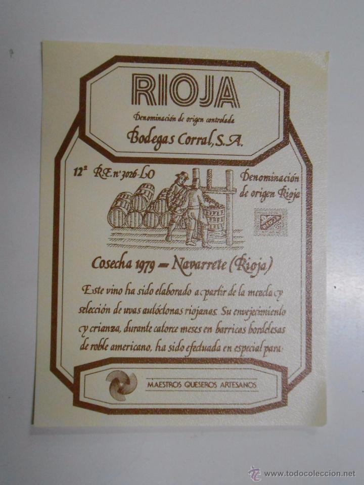 Etiquetas antiguas: ETIQUETA BOTELLA DE VINO COSECHA 1979 NAVARRETE BODEGAS CORRAL RIOJA. TDKP6