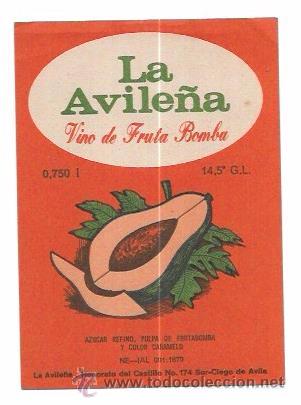 Old Labels: ETIQUETA DE VINO DE FRUTA BOMBA. LA AVILE&Ntilde;A.