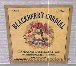 Etichette antiche: ETIQUETA DE BLACKBERRY CORDIAL. HABANA.