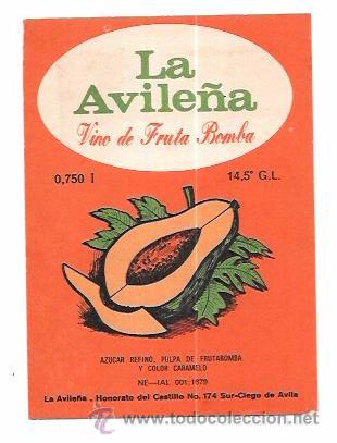 Etichette antiche: ETIQUETA DE VINO DE FRUTA BOMBA. LA AVILE&Ntilde;A.