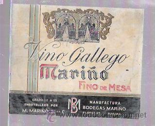 Etichette antiche: ETIQUETA DE VINO GALLEGO MARI&Ntilde;O. FINO DE MESA. HABANA.