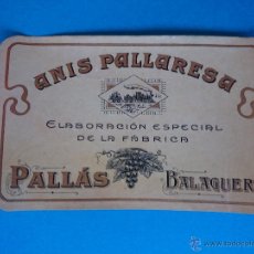 Etiquetas antiguas: ANTIGUA ETIQUETA DE ANIS - LA PALLARESA - CASA PALLÁS DE BALAGUER (LLEIDA) - NUEVA - ..R-7911. Lote 107414486