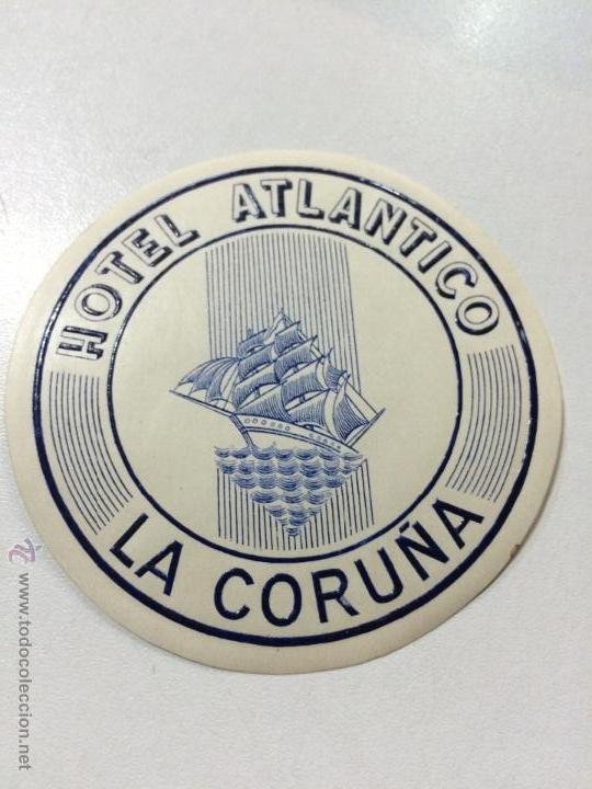 Etiquetas antiguas: ETIQUETA HOTEL ATLANTICO, LA CORU&Ntilde;A, GALICIA, LUGGAGE LABEL.