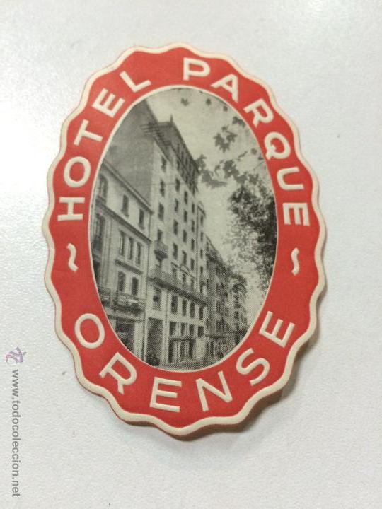 Etiquetas antiguas: ETIQUETA HOTEL PARQUE, ORENSE, GALICIA, ROJA, LUGGAGE LABEL.