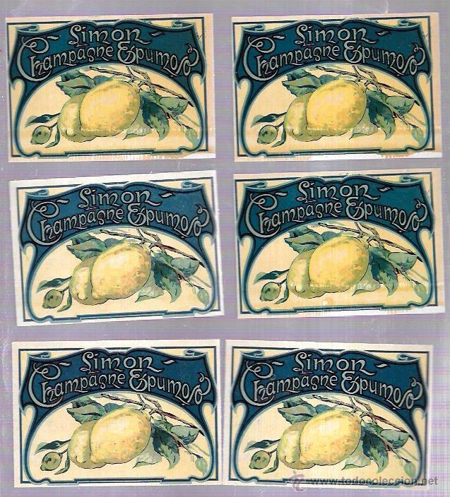 Old Labels: LOTE DE 6 ETIQUETAS DE CHAMPAGNE ESPUMOSO. SIMON.