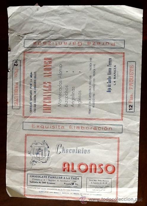 &Eacute;tiquettes anciennes: ETIQUETA ENVOLTORIO. CHOCOLATES ALONSO. LA BA&Ntilde;EZA.,LEON. ENVIO INCLUIDO EN EL PRECIO.