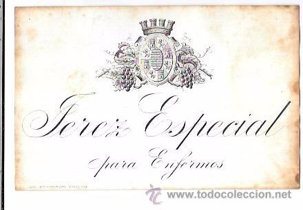 Old Labels: ETIQUETA DE JEREZ ESPECIAL PARA ENFERMOS. CORONA MURAL REPUBLICANA.