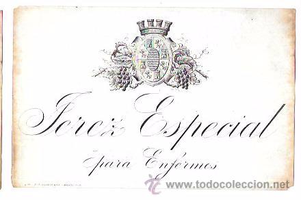 Old Labels: ETIQUETA DE JEREZ ESPECIAL PARA ENFERMOS. CORONA MURAL REPUBLICANA.