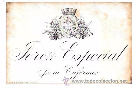 Old Labels: ETIQUETA DE JEREZ ESPECIAL PARA ENFERMOS. CORONA MURAL REPUBLICANA.