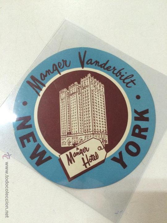 Etiquetas antiguas: ETIQUETA HOTEL MANGER VANDERBILT, NEW YORK, ESTADOS UNIDOS,  9 CM DE DIAMETRO.
