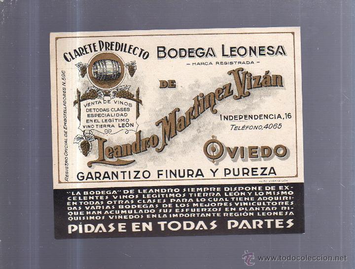 Old Labels: ETIQUETA VINO. CLARETE PREDILECTO. BODEGA LEONESA. LEANDRO MARTINEZ VIZAN. OVIEDO. 15 X 13CM