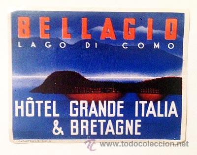 Etiquetas antiguas: Etiqueta Hotel Grande Italia & Bretagne. Bellagio. Lago di Como