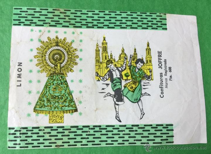 Etiquetas antiguas: Etiqueta o envoltura de confituras Jofre - Lim&oacute;n - Virgen del Pilar - Zaragoza - Arag&oacute;n