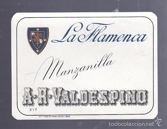Old Labels: ETIQUETA DE MANZANILLA. LA FLAMENCA. VALDESPINO.