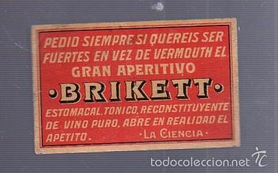 Old Labels: ETIQUETA DE BRIKETT. VERMOUTH EL GRAN APERITIVO.