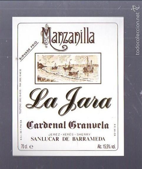 Old Labels: ETIQUETA. MANZANILLA LA JARA. CARDENAL GRANUELA. SANLUCAR DE BARRAMEDA