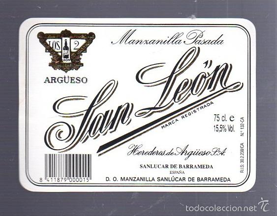 Old Labels: ETIQUETA. MANZANILLA PASADA. SAN LEON. ARGUESO. SANLUCAR DE BARRAMEDA