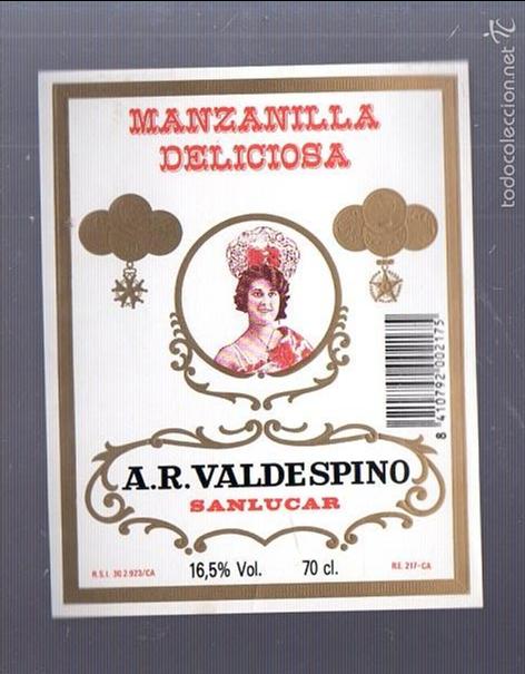 Old Labels: ETIQUETA. MANZANILLA DELICIOSA. A.R.VALDESPINO. SANLUCAR