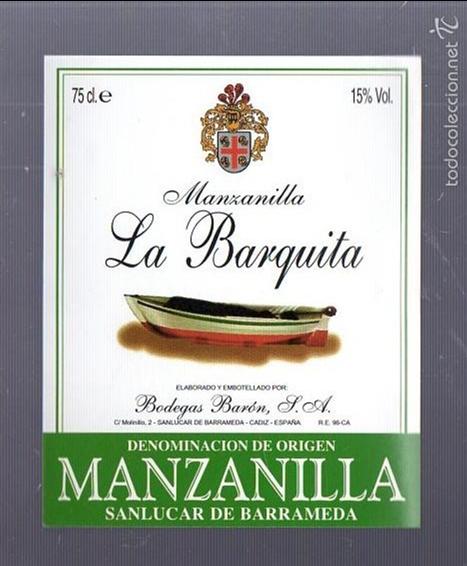 Old Labels: ETIQUETA. MANZANILLA LA BARQUITA. BODEGAS BARON. SANLUCAR DE BARRAMEDA