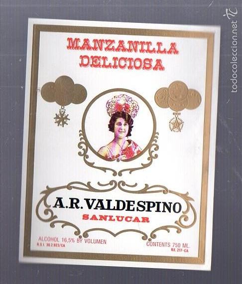 Alte Etiketten: ETIQUETA. MANZANILLA DELICIOSA. A.R.VALDESPINO. SANLUCAR